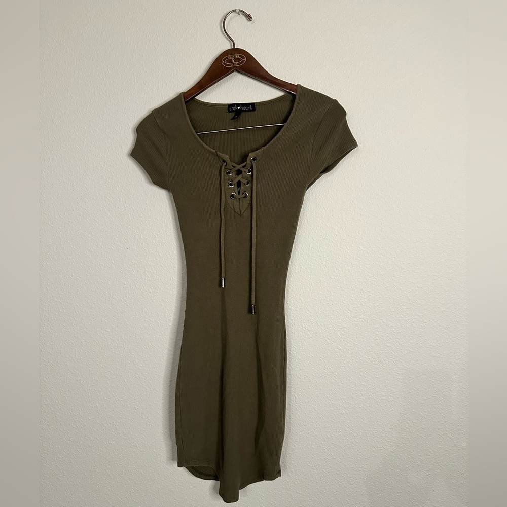 Derek Heart Army Green Body Con Stretch Dress